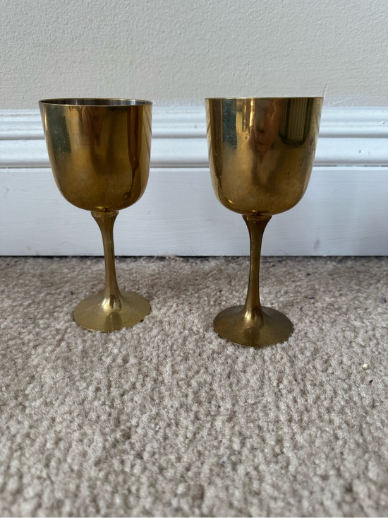 Vintage Other - Vintage Brass Gold Stemmed Wine Glasses / Goblets